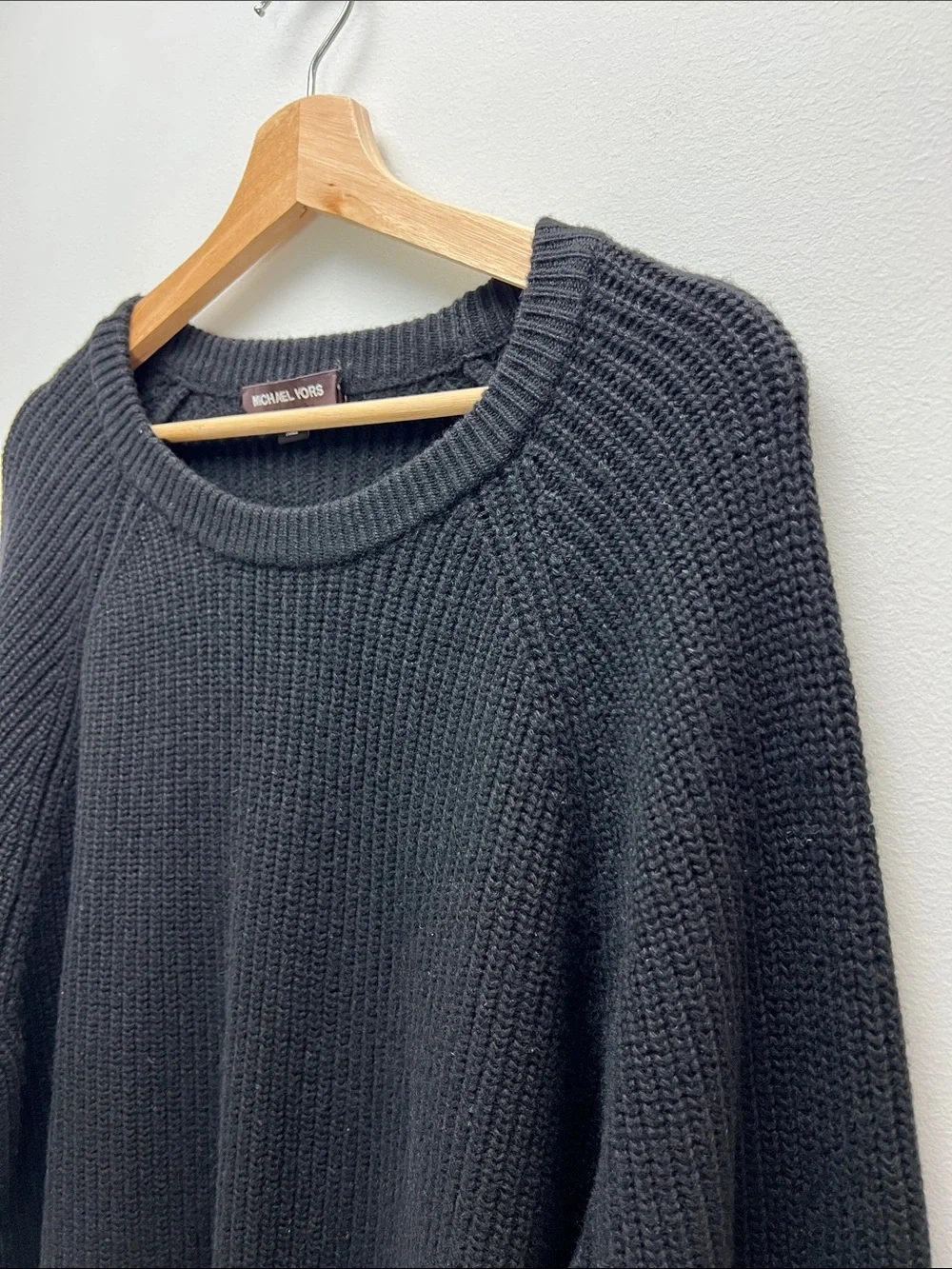 Michael Kors Wool Cashmere Ribbed Shaker Sweater Black Mens XL Fisherman Chunky